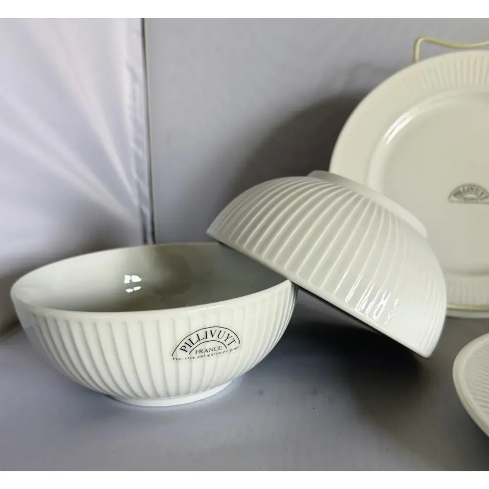 Pillivuyt France Plisse 4 Piece set of 2 Salad Bowls and 2 Salad Plates NEW